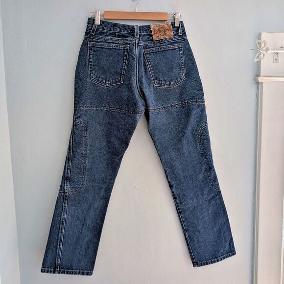 Vintage 1990s Fast Company Draggin Jeans Motorcyle Riding Denim Patchwork Size 6 - Picture 2 of 13